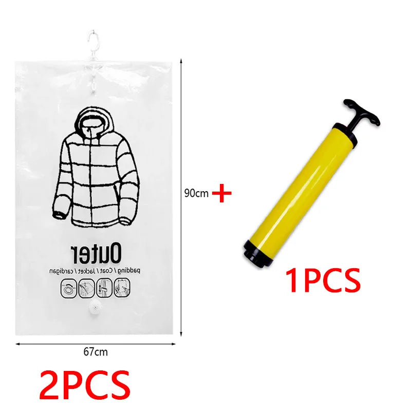 Vacuum Hanging Storage Bags Space Saving Clothes Compression Vacuum Covers Reusable Closet Vacuum Storage Bag Clothes For Down