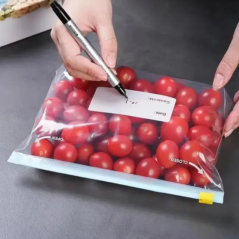 60/10PCS Reusable Zipper Bag Stand Up Zip Freezer Bags Refrigerator Vegetable Fruit Sealing Containers Leakproof Storage Pouch