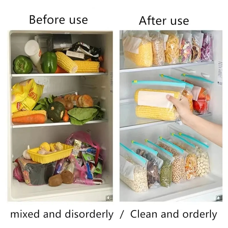 60/10PCS Reusable Zipper Bag Stand Up Zip Freezer Bags Refrigerator Vegetable Fruit Sealing Containers Leakproof Storage Pouch