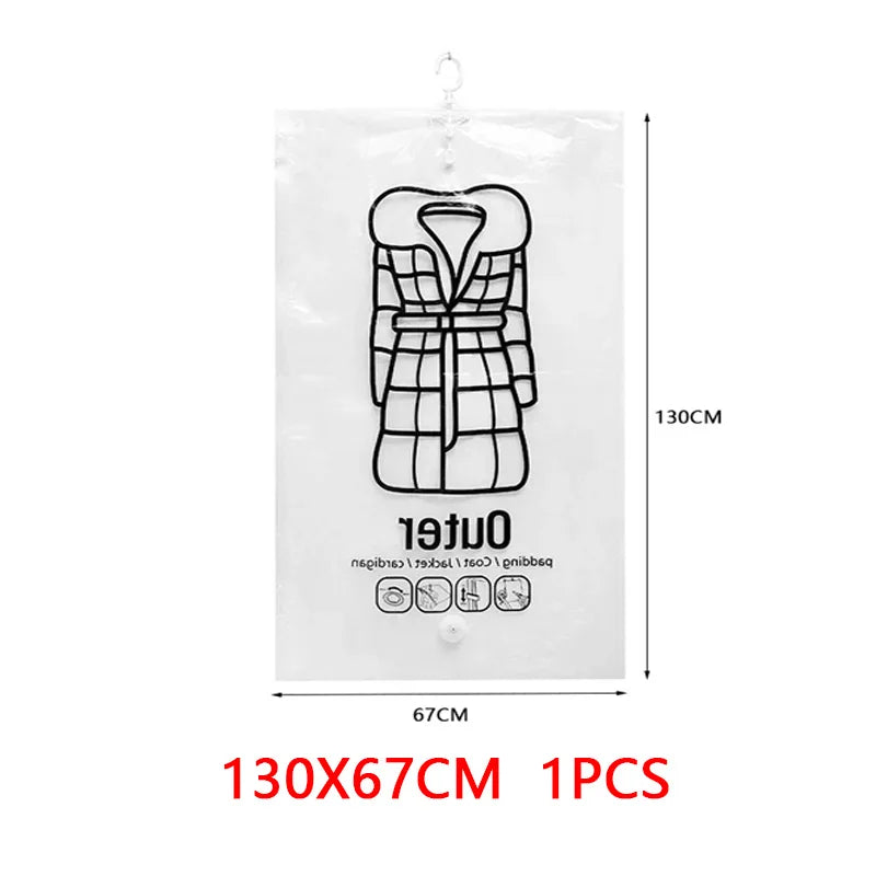 Vacuum Hanging Storage Bags Space Saving Clothes Compression Vacuum Covers Reusable Closet Vacuum Storage Bag Clothes For Down