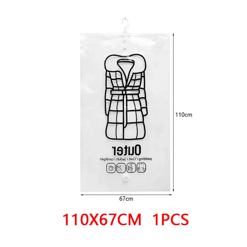 Vacuum Hanging Storage Bags Space Saving Clothes Compression Vacuum Covers Reusable Closet Vacuum Storage Bag Clothes For Down