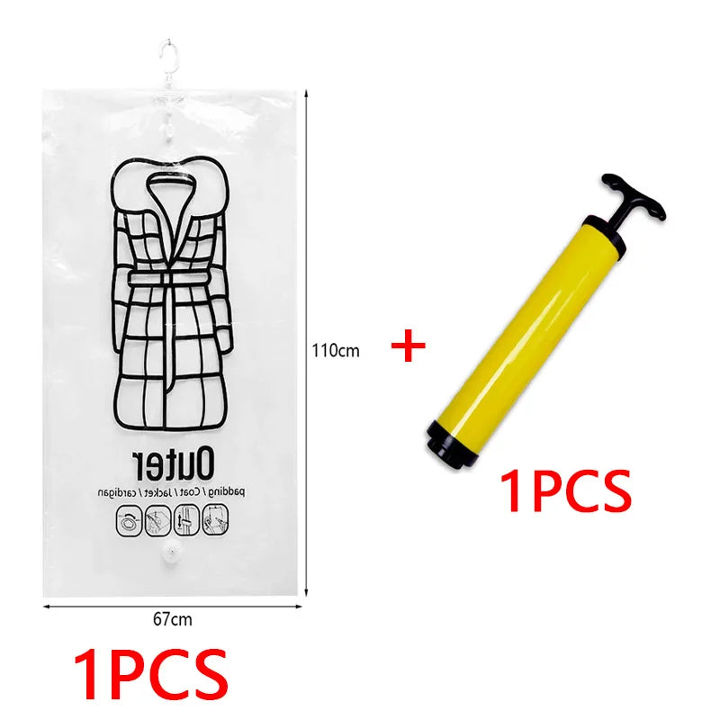 Vacuum Hanging Storage Bags Space Saving Clothes Compression Vacuum Covers Reusable Closet Vacuum Storage Bag Clothes For Down