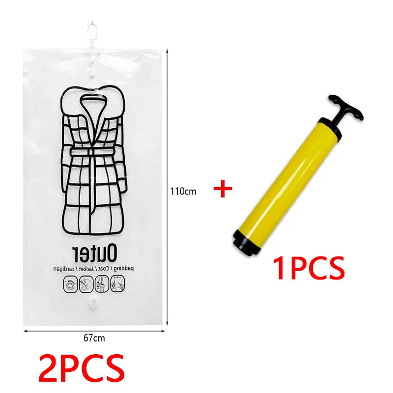 Vacuum Hanging Storage Bags Space Saving Clothes Compression Vacuum Covers Reusable Closet Vacuum Storage Bag Clothes For Down