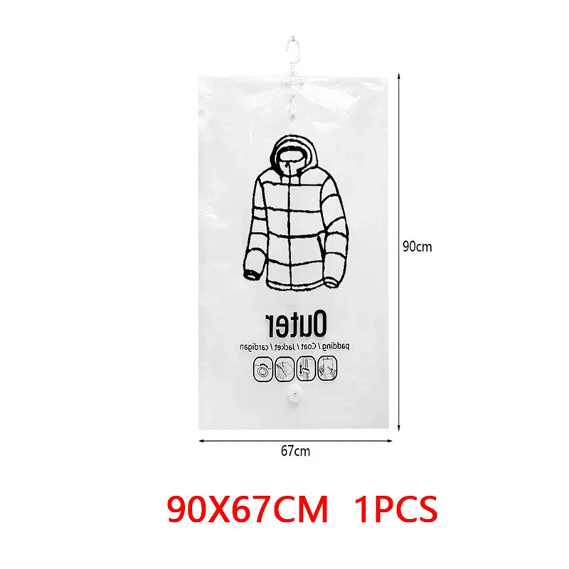 Vacuum Hanging Storage Bags Space Saving Clothes Compression Vacuum Covers Reusable Closet Vacuum Storage Bag Clothes For Down