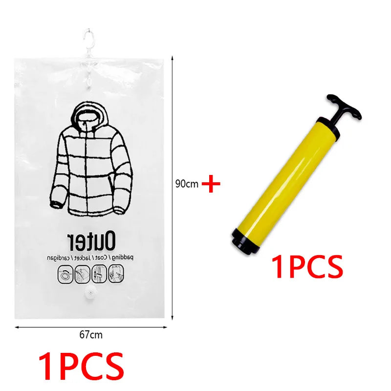 Vacuum Hanging Storage Bags Space Saving Clothes Compression Vacuum Covers Reusable Closet Vacuum Storage Bag Clothes For Down