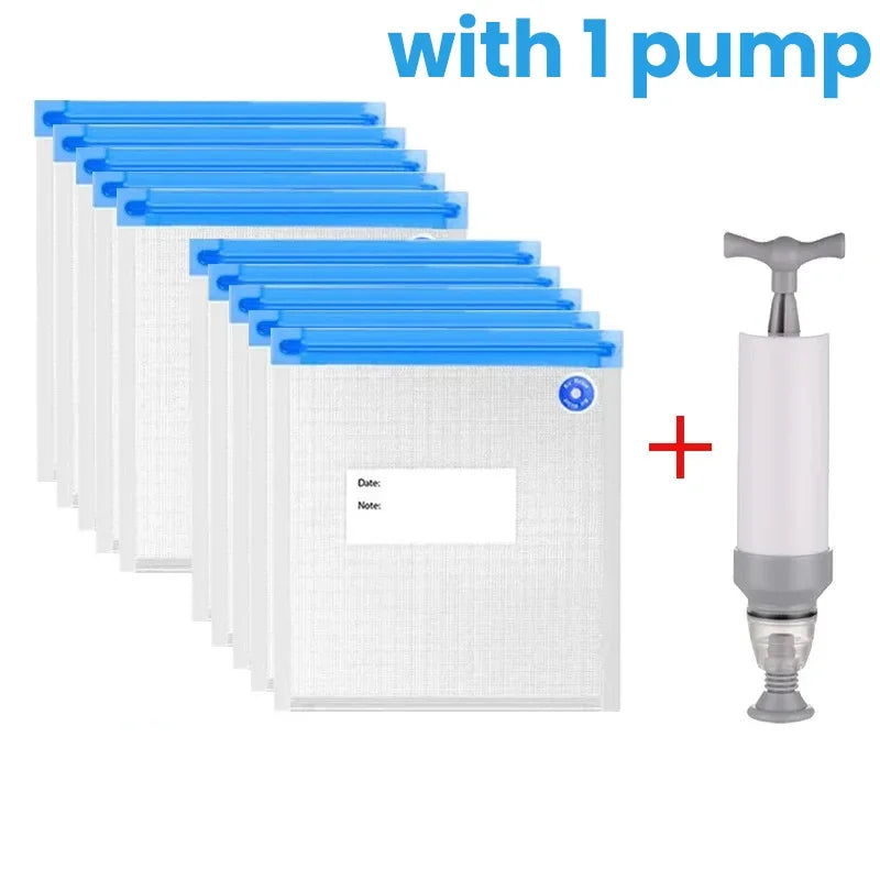Vacuum Storage Bags with Hand Pump Sous Vide Reusable Sealing Food Storage Zipper Bag Keep Fresh Household Air Valve Organizer