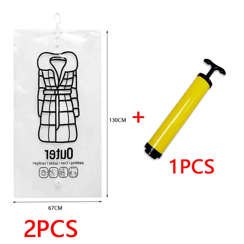 Vacuum Hanging Storage Bags Space Saving Clothes Compression Vacuum Covers Reusable Closet Vacuum Storage Bag Clothes For Down