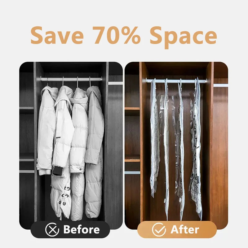 Vacuum Hanging Storage Bags Space Saving Clothes Compression Vacuum Covers Reusable Closet Vacuum Storage Bag Clothes For Down
