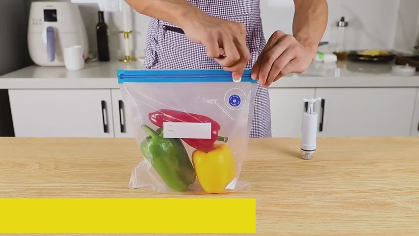 Vacuum Storage Bags with Hand Pump Sous Vide Reusable Sealing Food Storage Zipper Bag Keep Fresh Household Air Valve Organizer